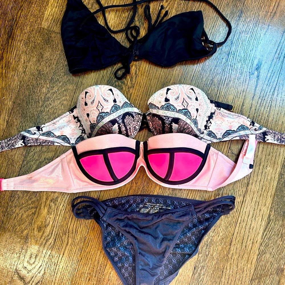 BUNDLE 3 VS bikini tops & 1 Black cheeky bottom